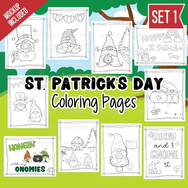 St. Patrick's Day Gnome Coloring Pages Set 1