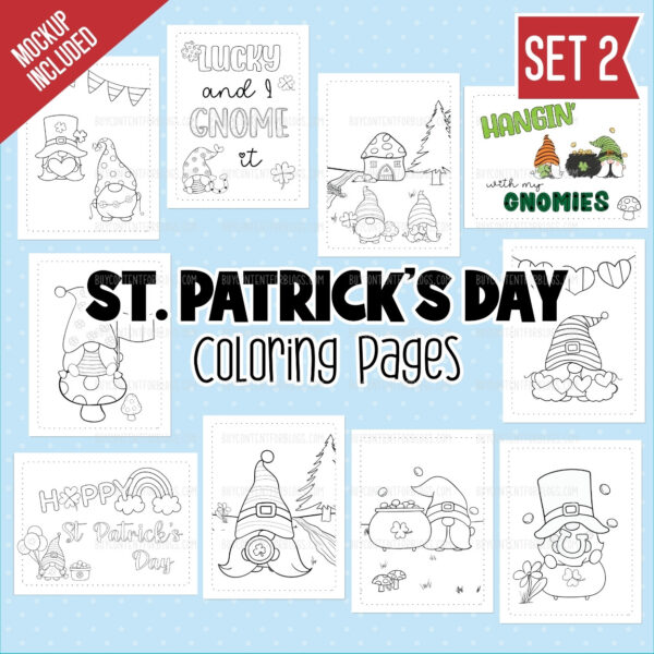 St. Patrick's Day Gnome Coloring Pages Set 2