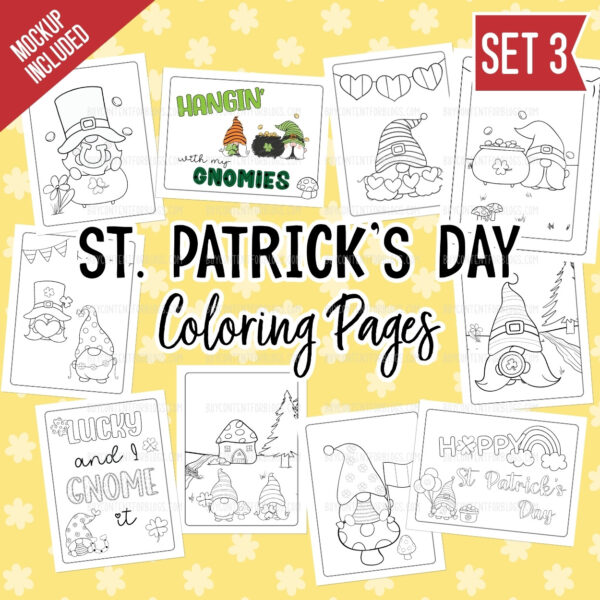 St. Patrick's Day Gnome Coloring Pages Set 3