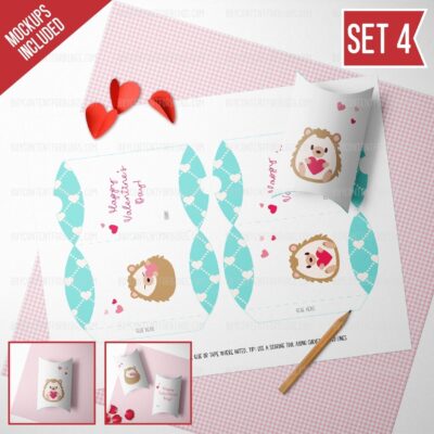 Hedgehog Valentine Pillow Box Printable
