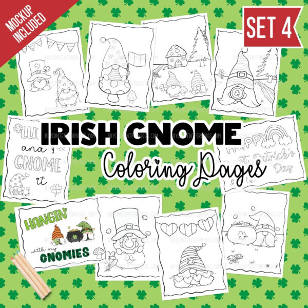 St. Patrick's Day Gnome Coloring Pages Set 4