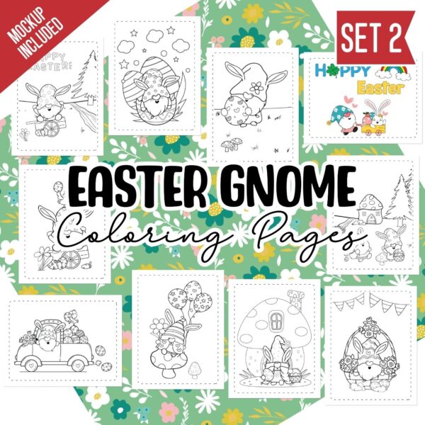 Easter Gnome Coloring Pages Set 2