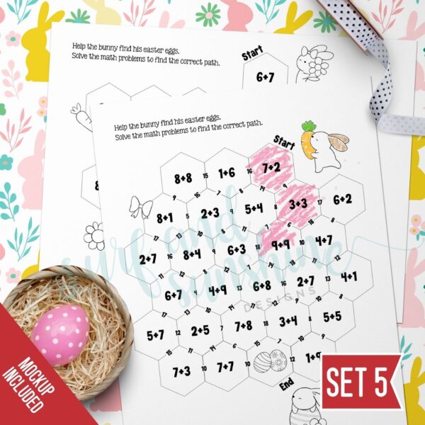 Easy Easter Math Mazes Grade 1 Additions Set 5