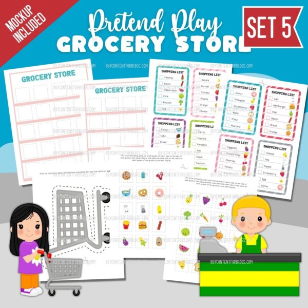 Pretend Play Grocery Store Shopping Game Set 5 - Surf and Sunshine Designs