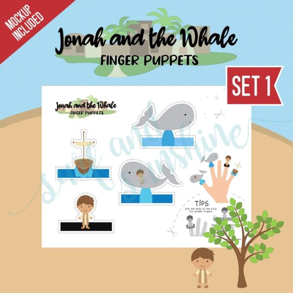 Jonah and the Whale Finger Puppets Set 1 - Surf and Sunshine Designs