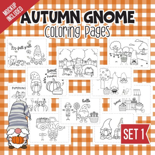 Autumn Gnomes Coloring Pages Set 1 - Surf and Sunshine Designs