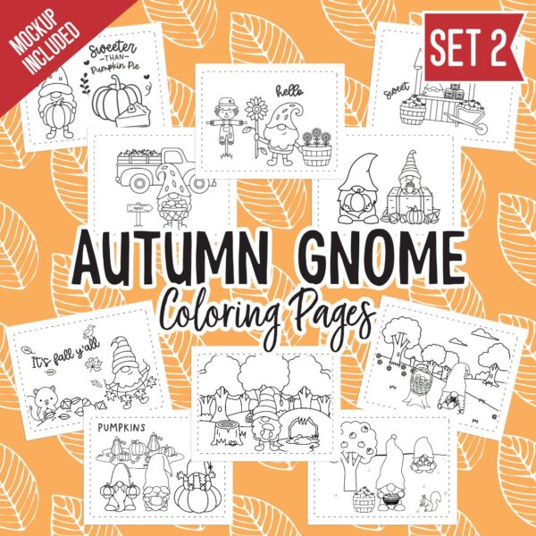 Autumn Gnomes Coloring Pages Set 1 - Surf and Sunshine Designs