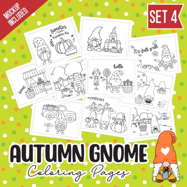 Autumn Gnomes Coloring Pages Set 1 - Surf and Sunshine Designs