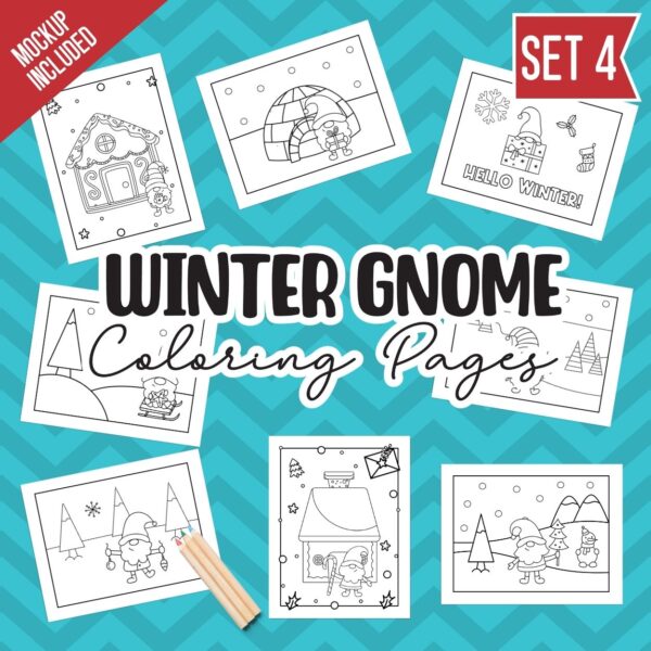 Winter Gnomes Coloring Pages Set 6 - Surf and Sunshine Designs